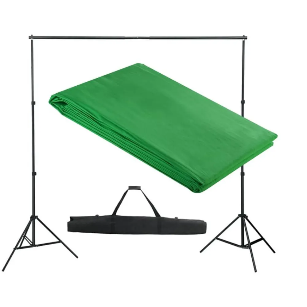 vidaXL Sistema de soporte de telón fondo 300x300 cm Verde Outlet