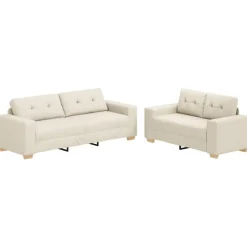 vidaXL Sofá 2 pcs Beige 221 x 80 x 80 cm Tejido mezcla de lino Outlet