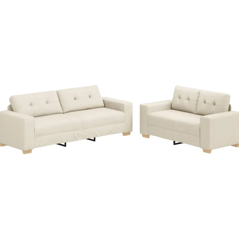 vidaXL Sofá 2 pcs Beige 221 x 80 x 80 cm Tejido mezcla de lino Outlet
