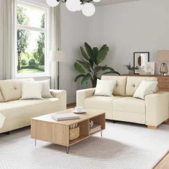 vidaXL Sofá 2 pcs Beige 221 x 80 x 80 cm Tejido mezcla de lino Outlet