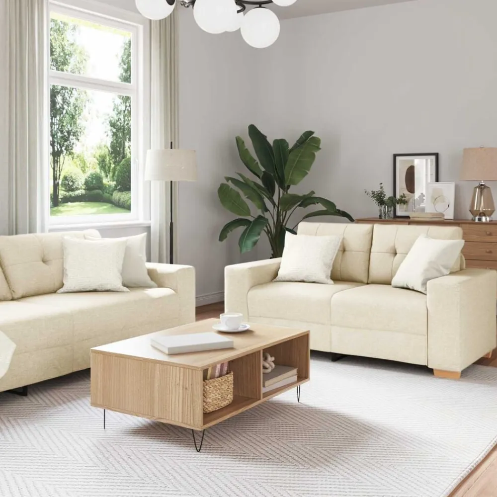 vidaXL Sofá 2 pcs Beige 221 x 80 x 80 cm Tejido mezcla de lino Outlet