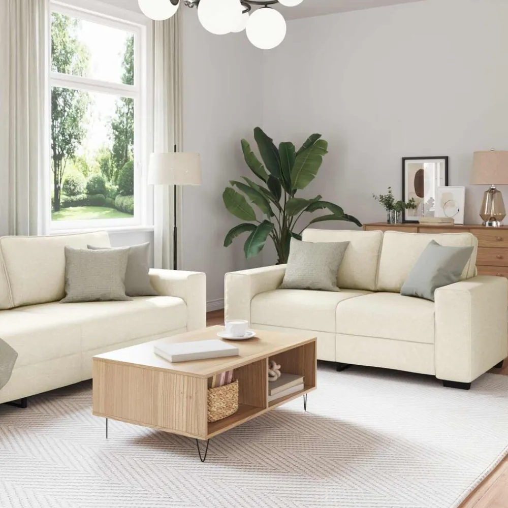 vidaXL Sofá 2 pcs Beige 221 x 80 x 82 cm Tejido mezcla de lino