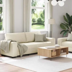vidaXL Sofá 2 pcs Beige 221 x 80 x 82 cm Tejido mezcla de lino