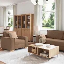 vidaXL Sofás-Sofá 3 pcs Marrón 220 x 80 x 84 cm Tejido mezcla de lino