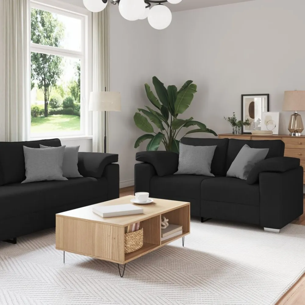 vidaXL Sofá 2 pcs 219 x 80 x 82 cm tela Negro