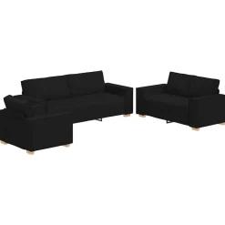 vidaXL Sofá 3 pcs 220 x 80 x 84 cm Tejido mezcla de lino Negro Discount