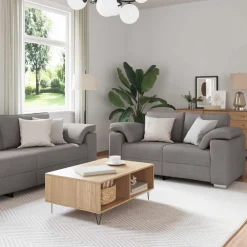 vidaXL Sofás-Sofá 3 pcs 219 x 80 x 82 cm Tejido mezcla de lino