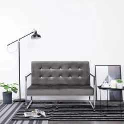 vidaXL Sofás-Sofá 2 plazas con reposabrazos cromado y terciopelo
