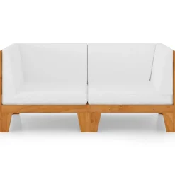 vidaXL Sofá 2 plazas y cojines blanco madera maciza de acacia Crema