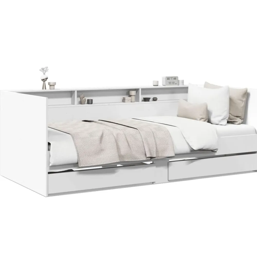 vidaXL Sofá cama con cajones sin colchón 100x200 cm Blanco Sale