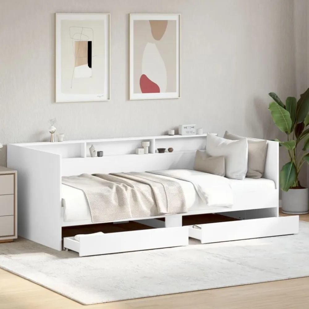 vidaXL Sofá cama con cajones sin colchón 100x200 cm Blanco Sale