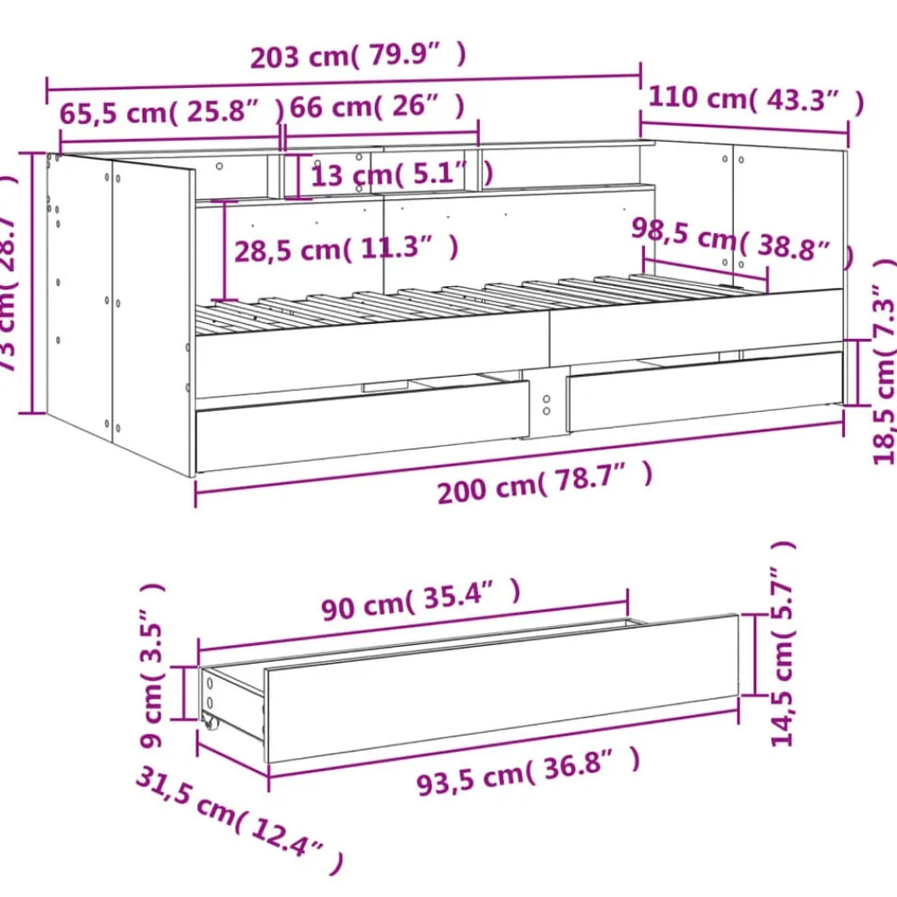 vidaXL Sofá cama con cajones sin colchón 100x200 cm Blanco Sale