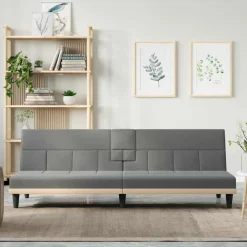 vidaXL Sofás-Sofá cama con portavasos tela