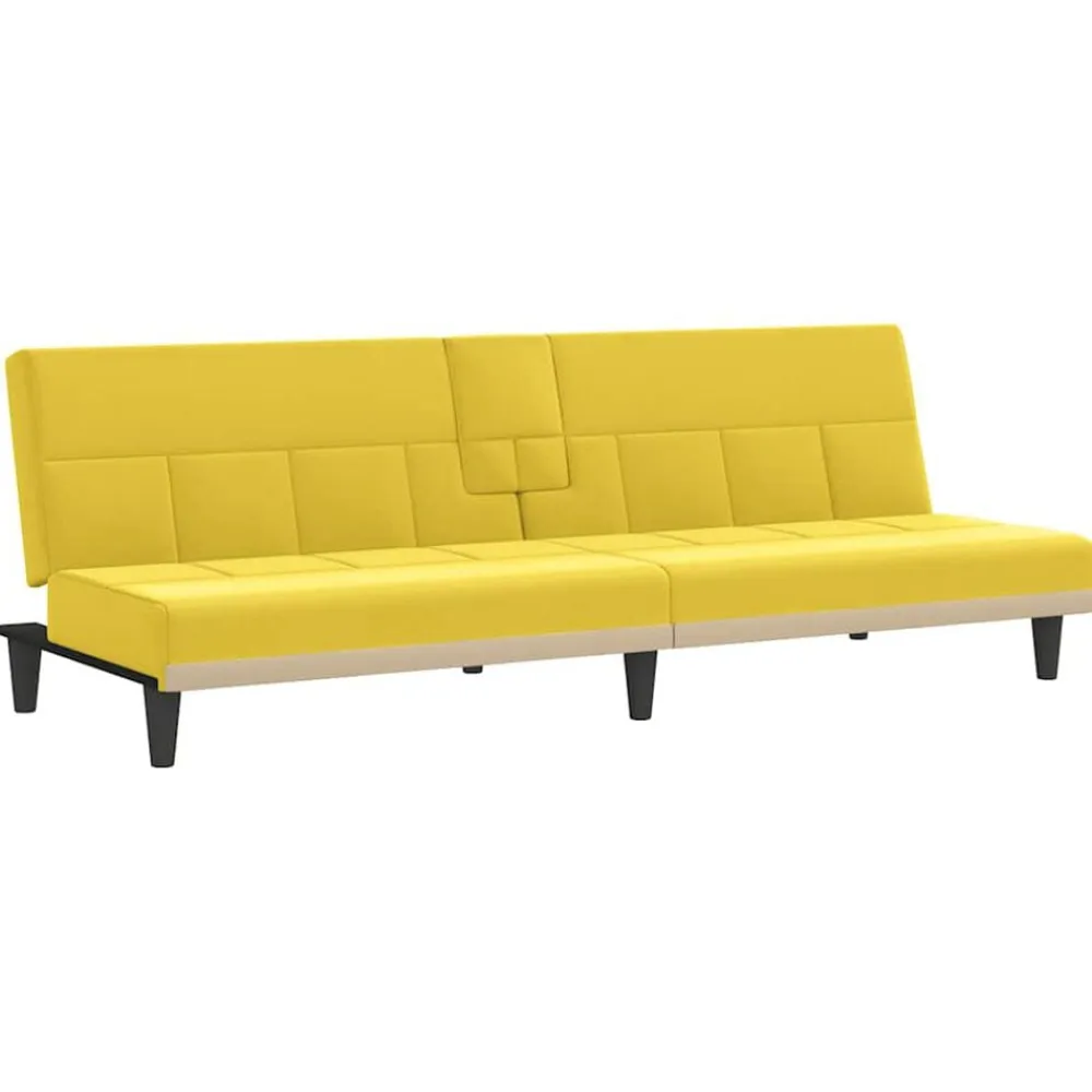 vidaXL Sofá cama con portavasos tela claro Amarillo New