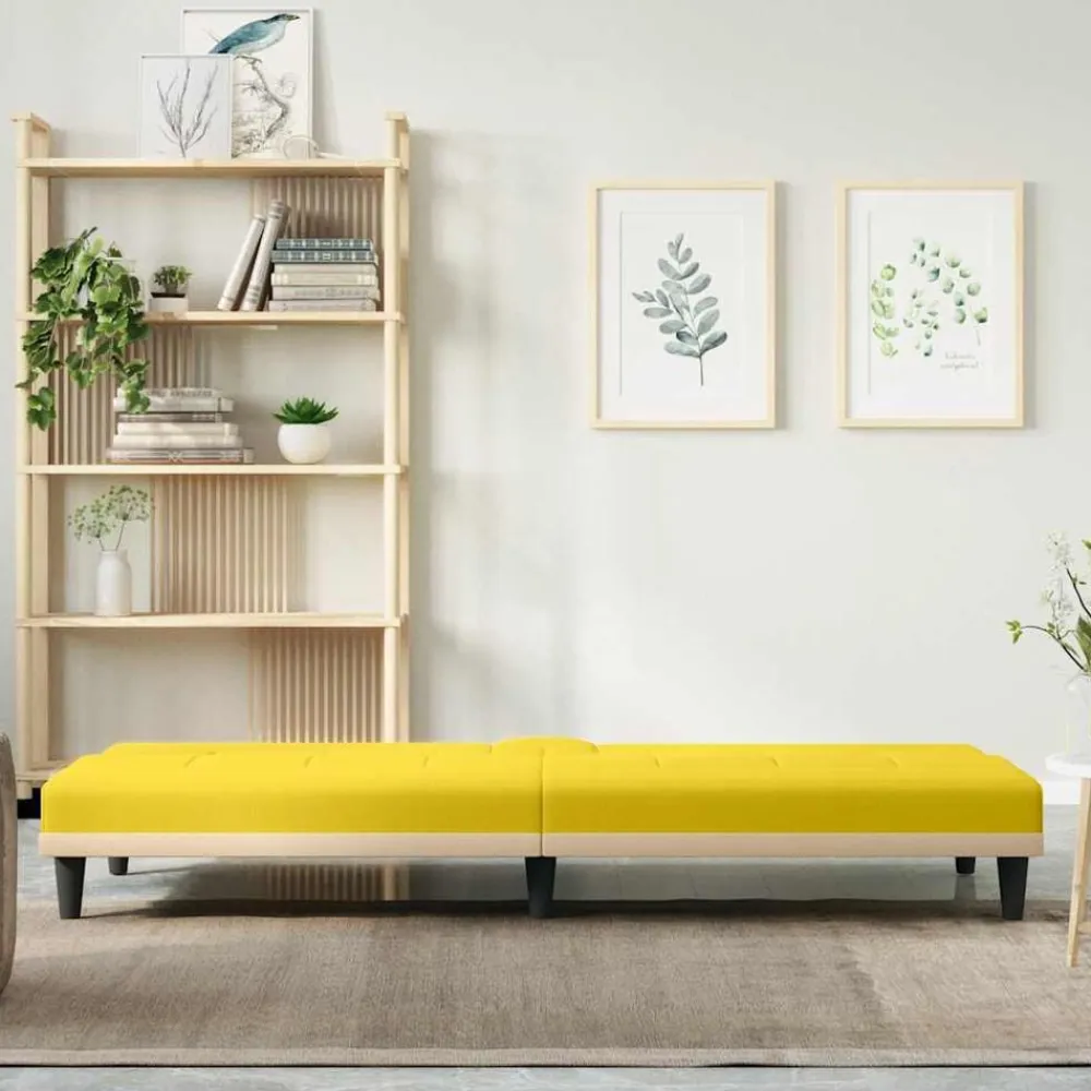 vidaXL Sofá cama con portavasos tela claro Amarillo New