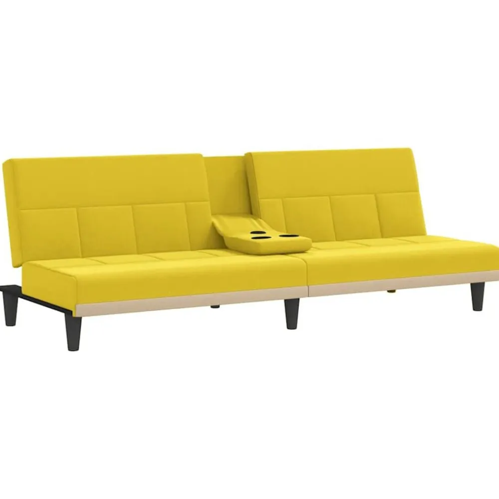 vidaXL Sofá cama con portavasos tela claro Amarillo New