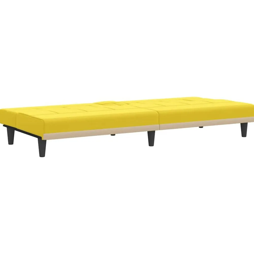 vidaXL Sofá cama con portavasos tela claro Amarillo New