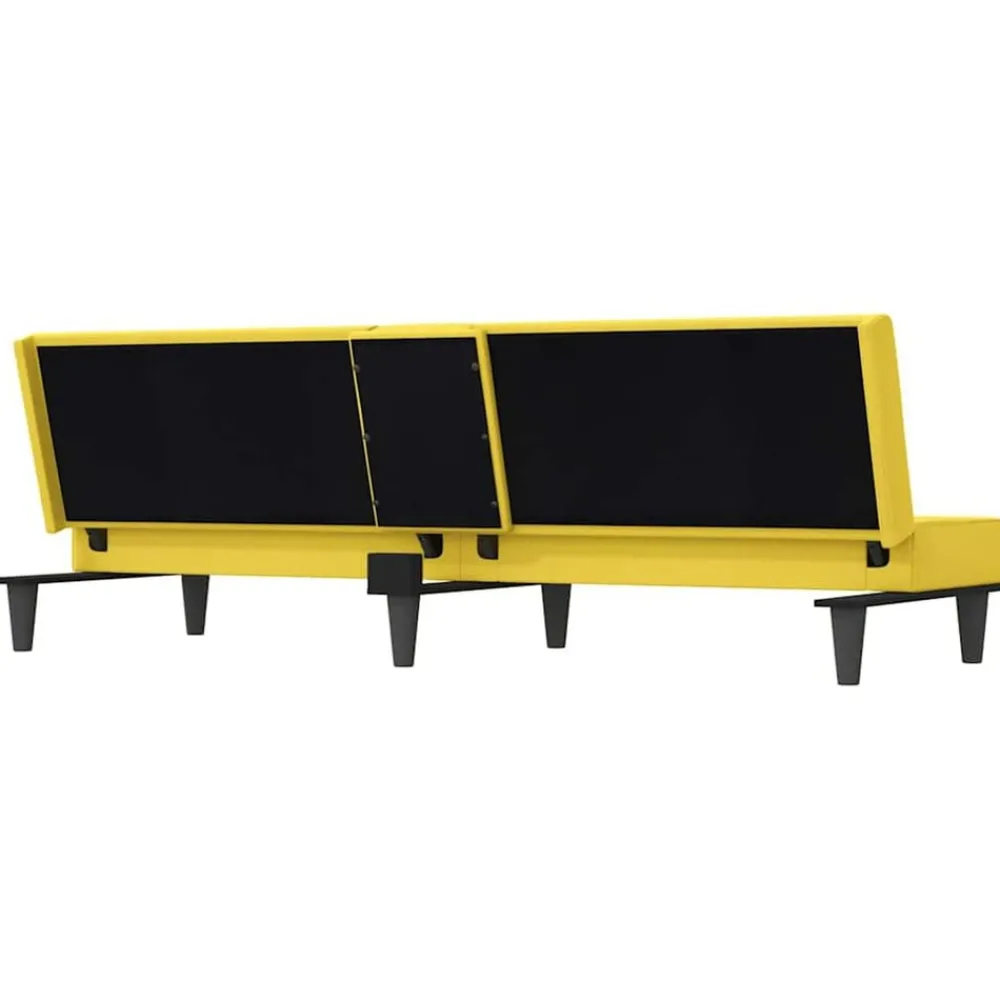 vidaXL Sofá cama con portavasos tela claro Amarillo New
