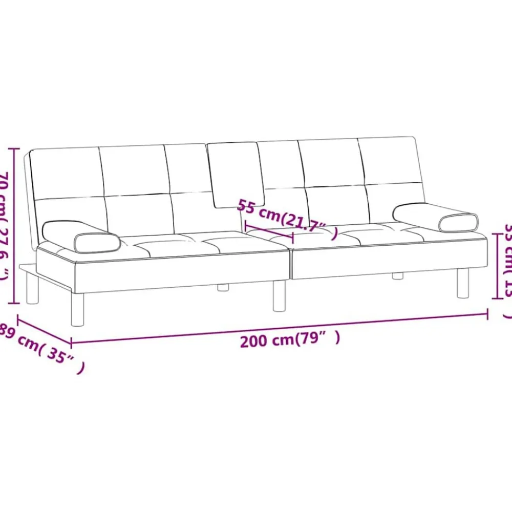 vidaXL Sofás-Sofá cama con portavasos cuero sintético rojo tinto