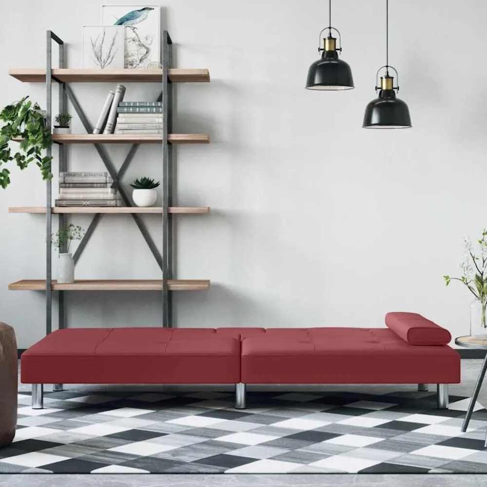 vidaXL Sofás-Sofá cama con portavasos cuero sintético rojo tinto