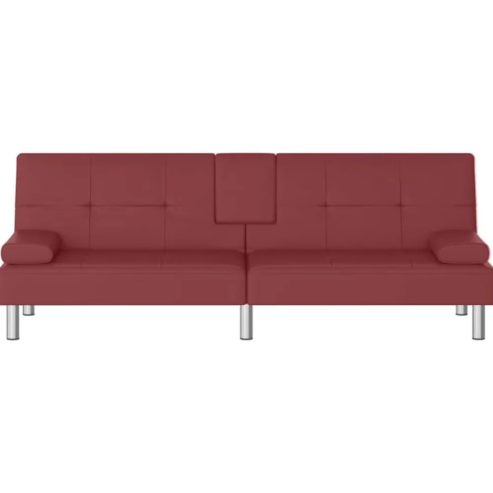 vidaXL Sofás-Sofá cama con portavasos cuero sintético rojo tinto