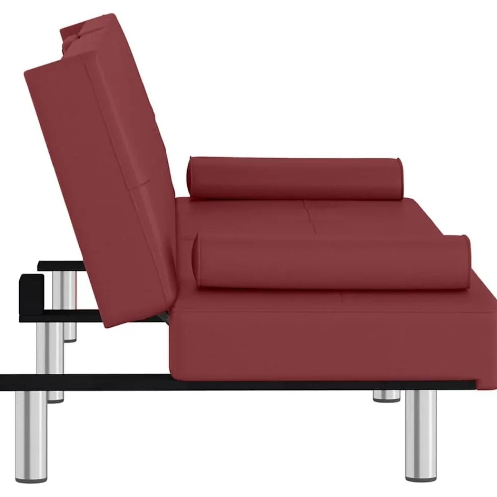vidaXL Sofás-Sofá cama con portavasos cuero sintético rojo tinto