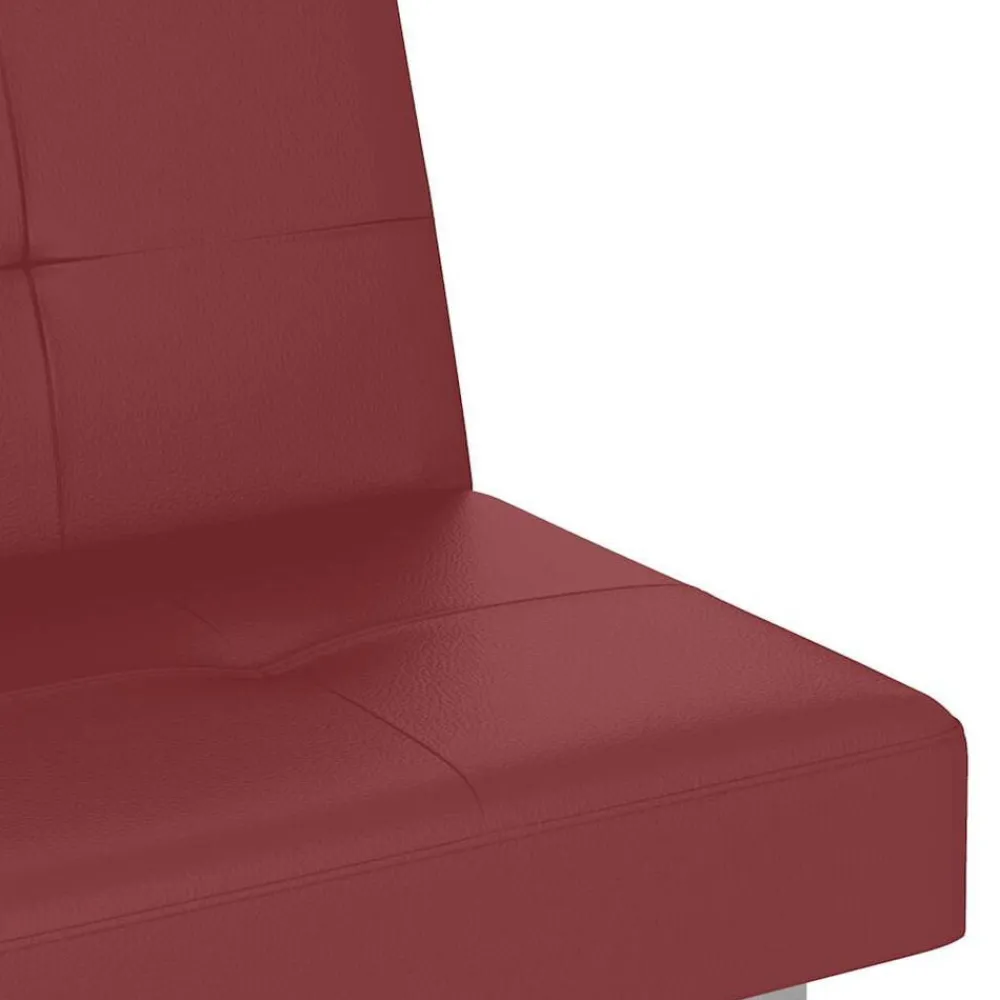 vidaXL Sofás-Sofá cama con portavasos cuero sintético rojo tinto