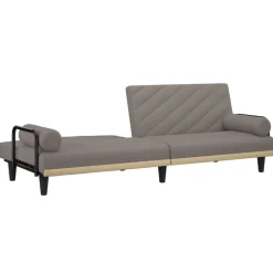 vidaXL Sofás-Sofá cama con reposabrazos tela gris taupe