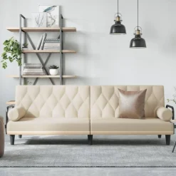 vidaXL Sofá cama con reposabrazos tela color Crema Online