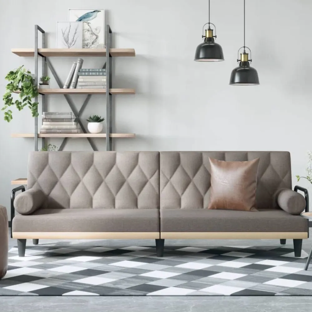 vidaXL Sofá cama con reposabrazos tela gris taupe Taupé Outlet