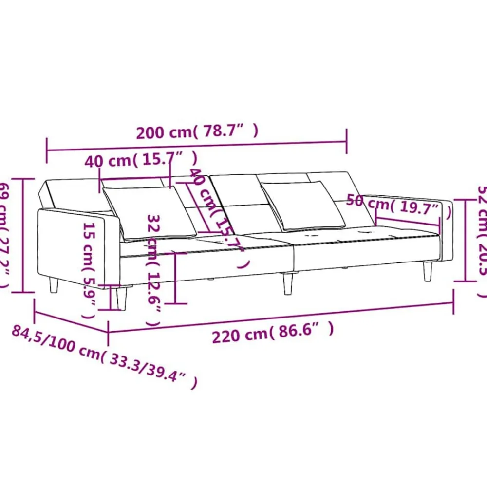 vidaXL Sofás-Sofá cama de 2 plazas con dos almohadas terciopelo