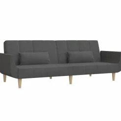 vidaXL Sofá cama de 2 plazas con dos almohadas tela Gris oscuro