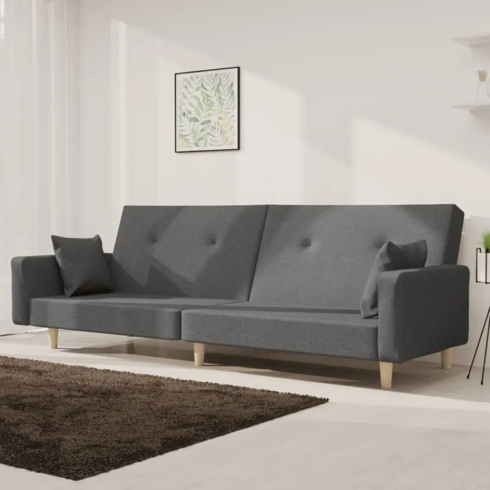 vidaXL Sofá cama de 2 plazas con dos almohadas tela Gris claro