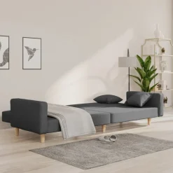 vidaXL Sofá cama de 2 plazas con dos almohadas tela Gris claro