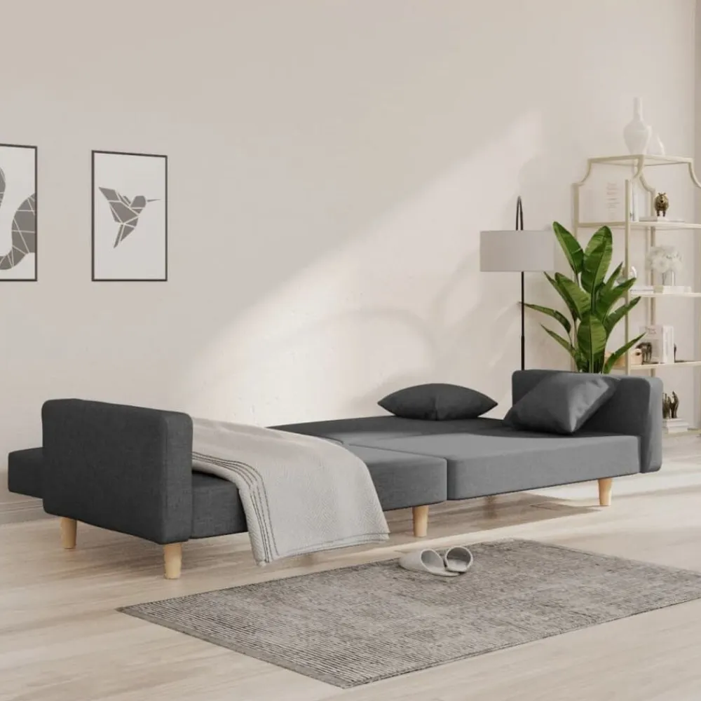 vidaXL Sofá cama de 2 plazas con dos almohadas tela Gris claro