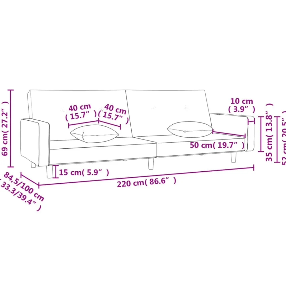vidaXL Sofá cama de 2 plazas con dos almohadas tela Gris claro