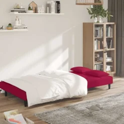 vidaXL Sofá cama de 2 plazas con dos almohadas terciopelo rojo tinto Rojo vino tinto New