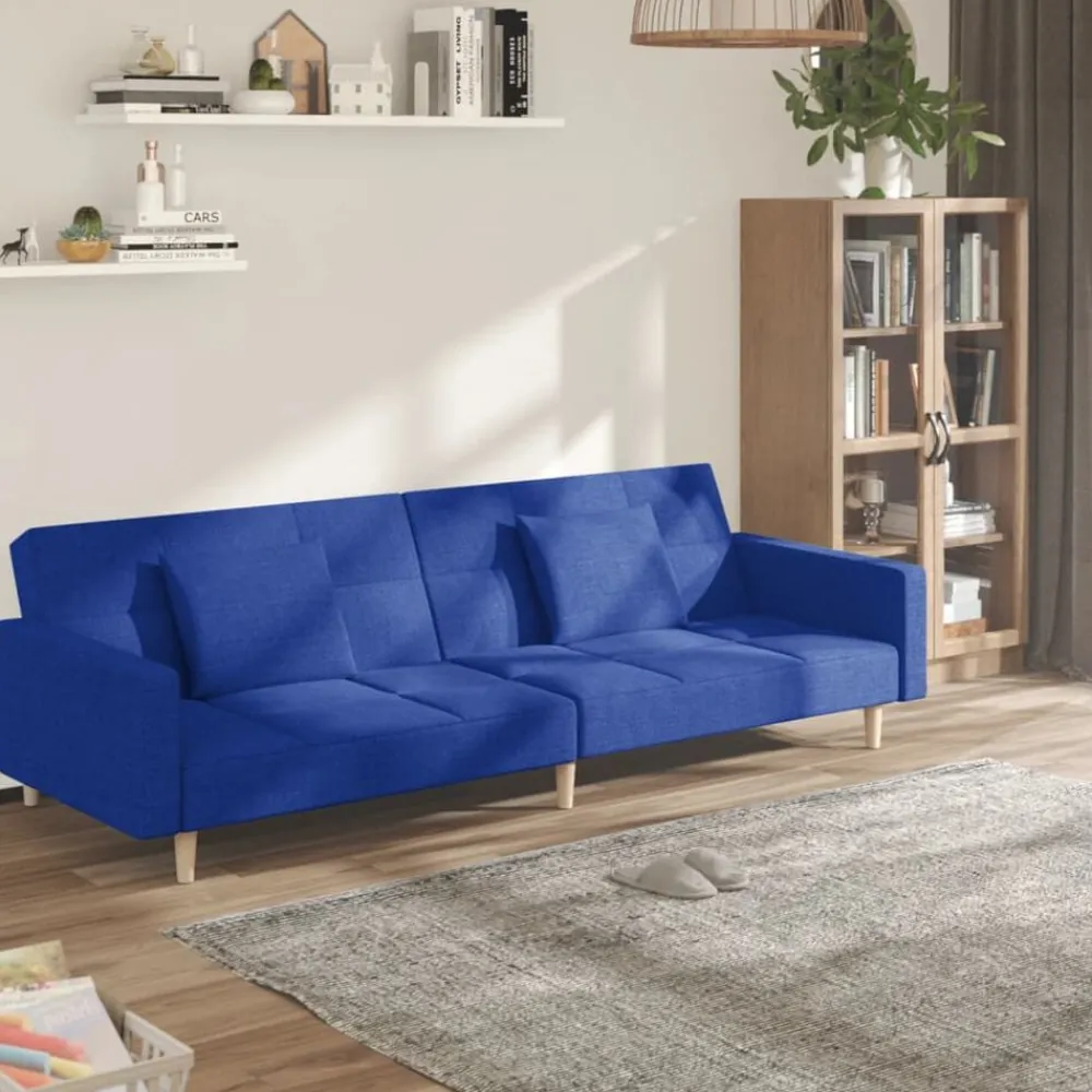 vidaXL Sofás-Sofá cama de 2 plazas con dos almohadas tela