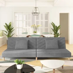 vidaXL Sofás-Sofá cama de 2 plazas con dos almohadas tela