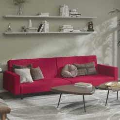 vidaXL Sofás-Sofá cama de 2 plazas terciopelo color vino tinto