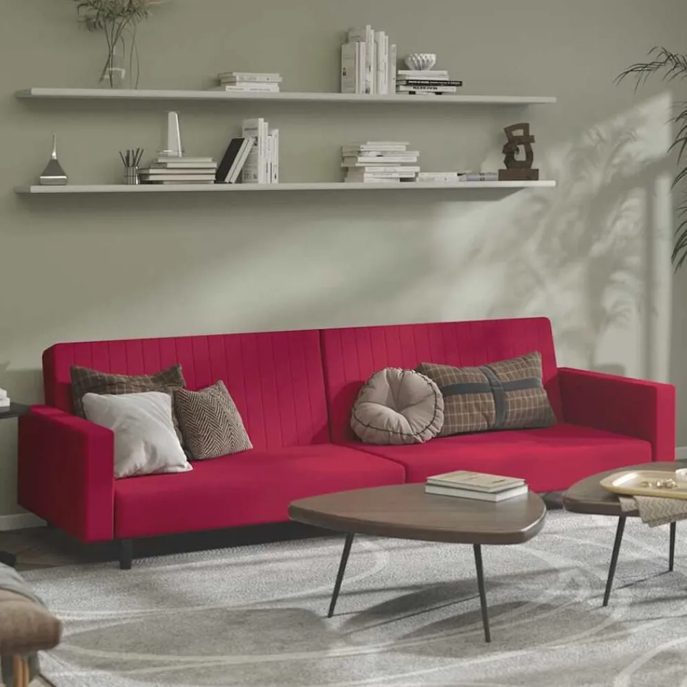 vidaXL Sofás-Sofá cama de 2 plazas terciopelo color vino tinto