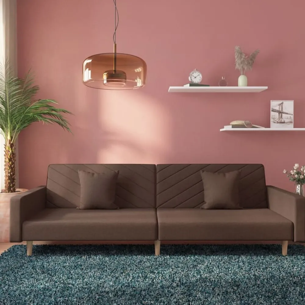 vidaXL Sofá cama de 2 plazas con dos almohadas tela gris taupe Taupé Online