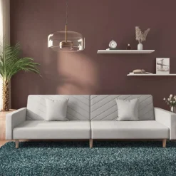 vidaXL Sofá cama de 2 plazas con dos almohadas tela Gris claro Online