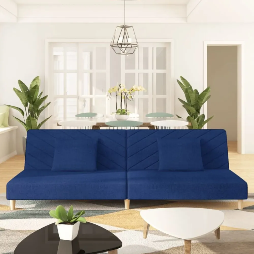 vidaXL Sofá cama de 2 plazas con dos almohadas tela Azul Clearance