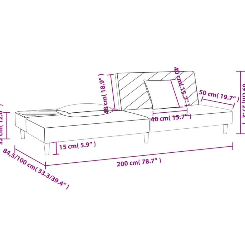 vidaXL Sofá cama de 2 plazas con dos almohadas tela Azul Clearance
