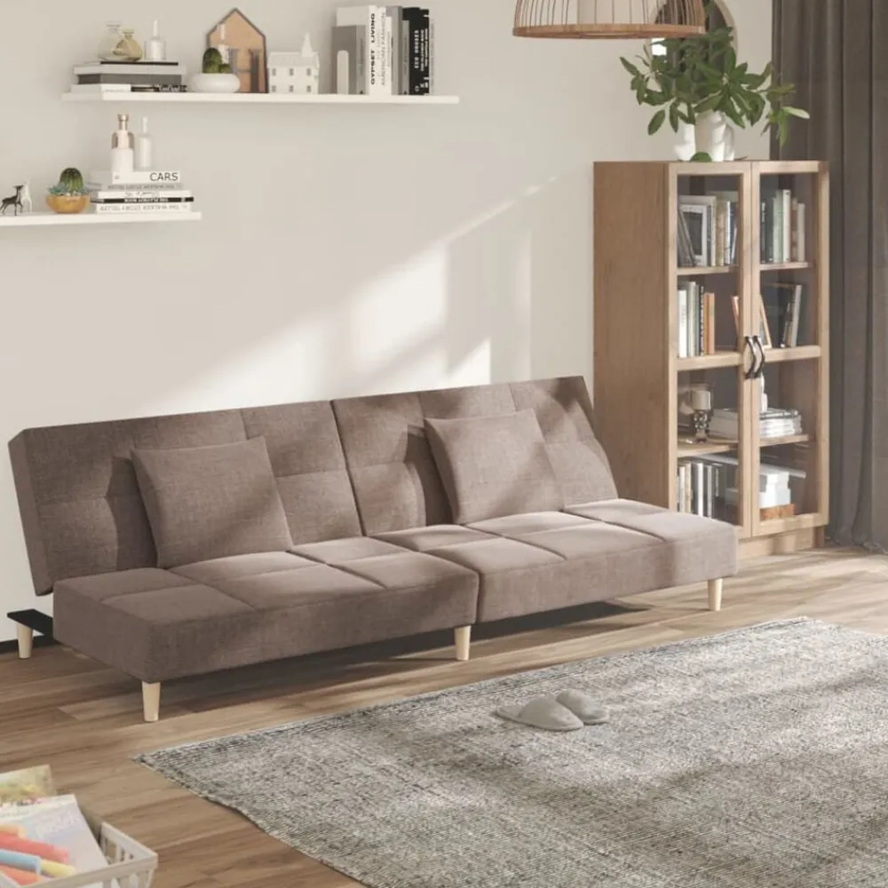 vidaXL Sofá cama de 2 plazas con dos almohadas tela gris taupe Taupé Hot