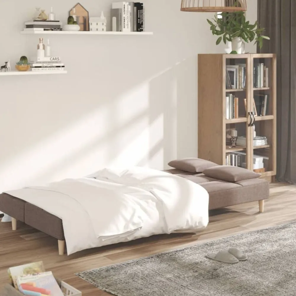 vidaXL Sofá cama de 2 plazas con dos almohadas tela gris taupe Taupé Hot