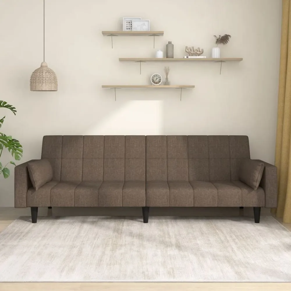 vidaXL Sofá cama de 2 plazas con dos almohadas tela gris taupe Taupé New