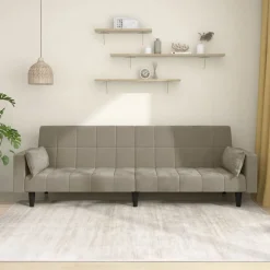 vidaXL Sofá cama de 2 plazas con dos almohadas terciopelo Gris claro
