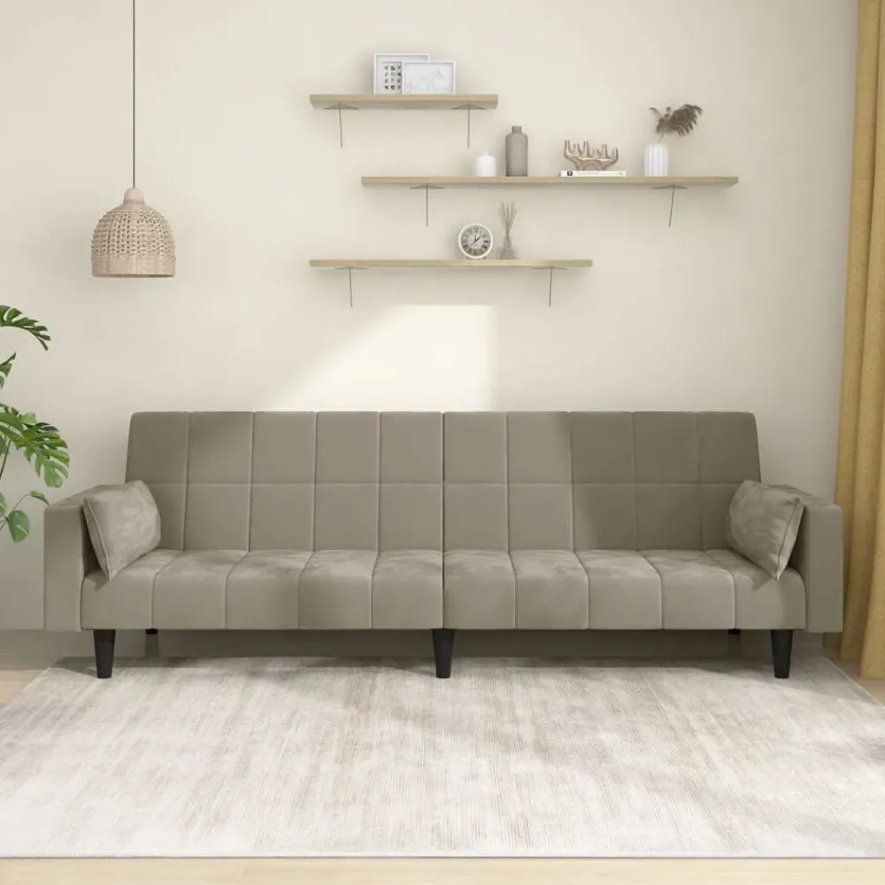 vidaXL Sofá cama de 2 plazas con dos almohadas terciopelo Gris claro